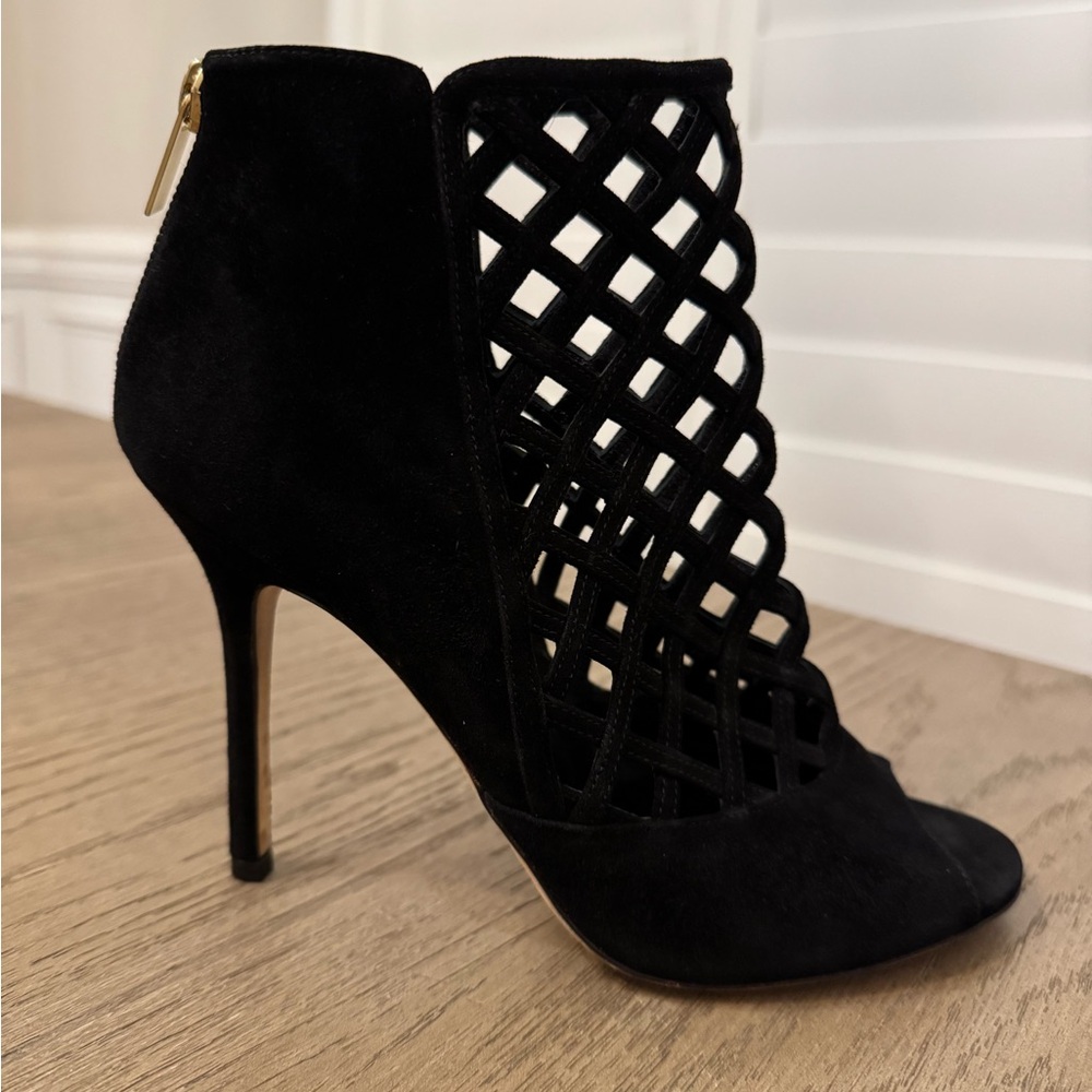JIMMY CHOO Black Suede Drift Cutout Heels Size 37...Size 7 US - Picture 2 of 9